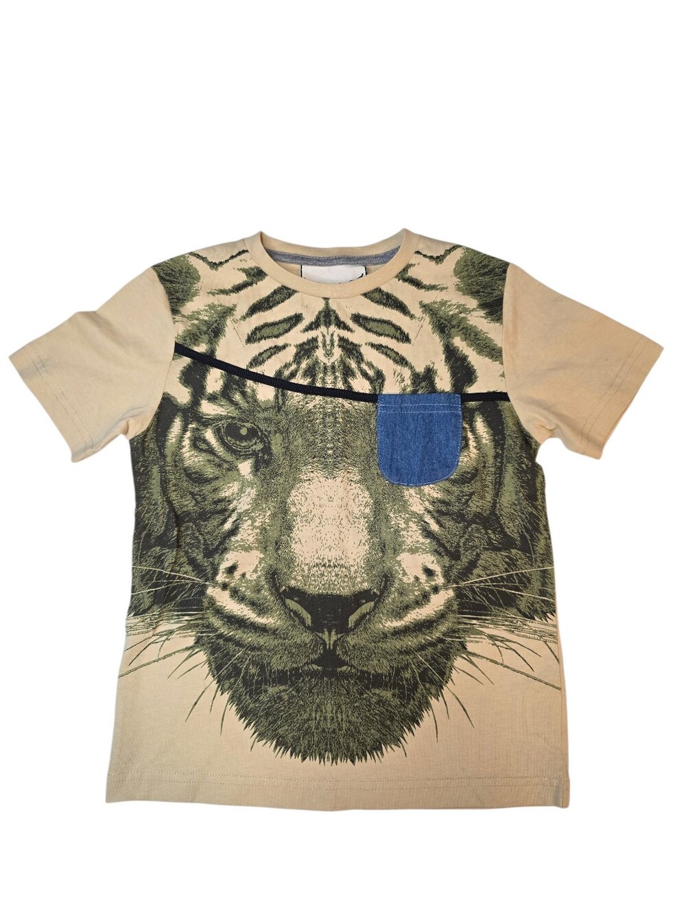 Organic Paperwings Tiger Graphic Tee with Denim Pocket